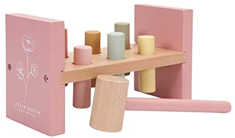 Little Dutch Holz Hammerbank Rosa (Wild Flowers Rosa) - Hammerbank - Holz - Unisex - Kleinkind - Ab 12 Monaten - 6 Stäbe und 1 Hammer - 9 x 22 x 15 cm