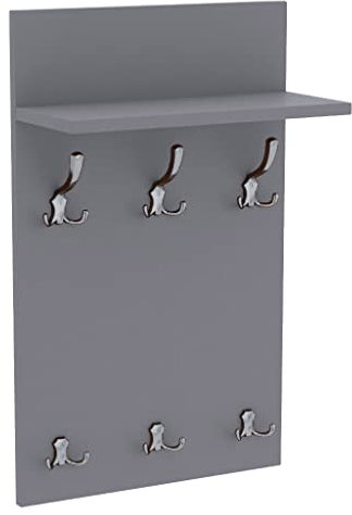 AKKE Garderobenpaneel Wandgarderobe Mit Ablage Wandpaneel Garderobe PVC Medi 70x40 cm CHROM | LIGHT GRAPHITE