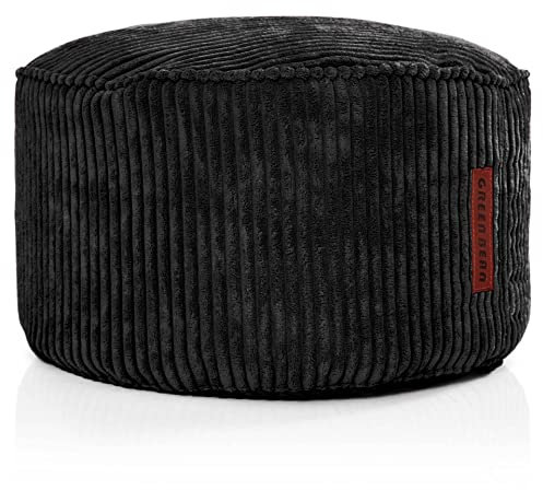 Green Bean Indoor Sitzhocker Pouf 45x25cm EPS-Perlen Füllung & Cordstoff Kuschelig Weich Waschbar - Drinnen Bodenkissen Liegekissen Sitzkissen Sitzhocker Relax-Sessel Kinder Erwachsene Stoff Schwarz