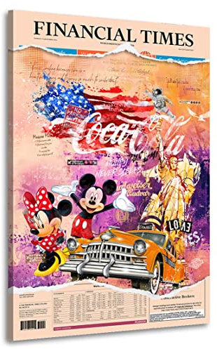 Kunstgestalten24 Leinwandbild Comic Micky Maus Financial Pop Art Wandbild Kunstdruck Raum- u. Wanddeko