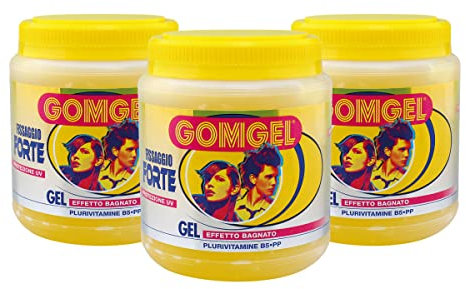 GOMGEL Haargel - Starke Fixierung - Nasseffekt - Plurivitamine B5-pp - UV-Schutz - 1000 ml - Packung mit 3 Stück