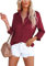 Homlan - Camicia da donna elegante con scollo a V, in raso, a maniche lunghe, casual, con tasca sul petto, Vinaccia, XXL