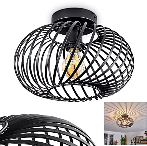 Deckenleuchte Oravi, runde Deckenlampe aus Metall in Schwarz, 1-flammig, E27-Fassung, Ø 30 cm, Leuchte im Retro/Vintage-Design mit tollem Lichteffekt durch Gitter-Optik, ohne Leuchtmittel