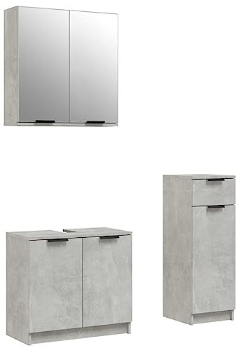 vidaXL 3-TLG. Badmöbel-Set Betongrau Holzwerkstoff, Badezimmermöbel, Badmöbel Set, Badschrank, Badmöbel, Badezimmer Möbel, Badschrank Set