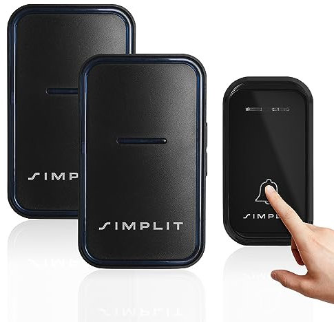 SIMPLIT “A68” Funkklingel - Klingel Haustür, Kabellose Türklingel Funk Set 280m Reichweite, IP44 Aussen Wasserdicht, 4 Tonstufen - 38 Melodien, Ring doorbell, SET, 2 Plug-In-Empfänger und 1 Sender