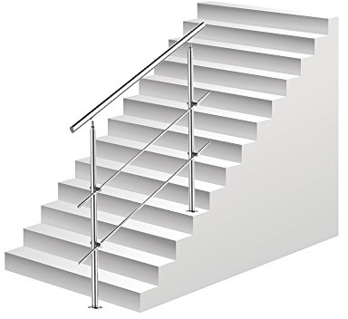 Ikodm Barandilla de acero inoxidable para escaleras, 180 cm, con 2 barras transversales y accesorios, para escalera interior, balcón, entrada de casa