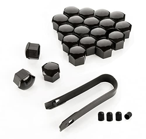 LST 20x Kappen Set Abdeckkappen Sechskant Radschrauben 17 mm schwarz glänzend