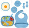 Aolso Vajilla Bebe Silicona, 8 piezas Juego Vajilla Bebe De Silicona con Plato Cuenco Cuchara Tenedor Tazas Babero Set, Libre BPA Vajilla infantil, Azul
