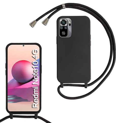 SLWYF Kompatibel mit Xiaomi Redmi Note 10 4G/Note 10S Hülle, Handykette Hülle Silikon Seil Necklace Handyhülle mit Kordel Tasche TPU Bumper Schutzhülle für Redmi Note 10 4G/Note 10S - Schwarz