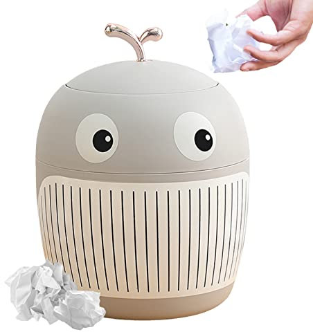Jauhmui Niedlicher Mini-Desktop-Papierkorb mit Deckel,Plastik-Wale-Abfallkorb,Klein Tischabfalleimer,Büro Tischmülleimer,Kompaktes Design Mini Kosmetikeimer,für Küchen-Badezimmer-Schreibtisch (Grau)