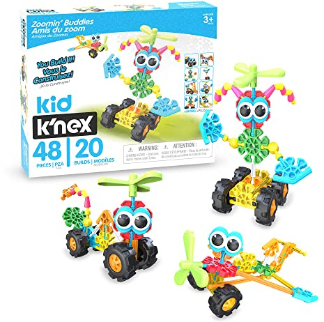 Kid K'NEX | Zoomin' Buddies 20 Model | Kids Craft Set with 48 Pieces | Educational Toys for Kids, Fun and Colourful Building Toys for Boys and Girls, Construction Toys Ages 3+ | Basic Fun 85053