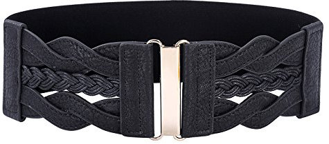 GRACE KARIN Damen Geflochtener Mode Schmaler Retro Stillvoll Breiter Stretchgürtel Hüftgürtel Schwarz M