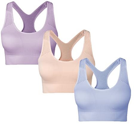 SEGRILA Reggiseno Sportivo da Donna Imbottito Racerback Allenamento Yoga Reggiseni con Cinghie in Rete, Rosa&Viola&Blu, S