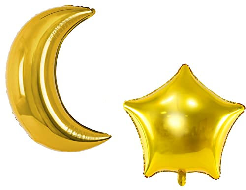 Set XL Folienballons Mond und Stern goldene Ballons Deko Baby Party Kindergeburtstag Kinderzimmer Party Deko Moon Star