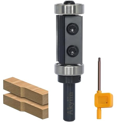 AKYLIN Wendeplatten Bündigfräser 8mm Schaft,2-seitigen Austauschbare Hartmetall Klinge, Bündigfräser Oberfräse mit Kugellager Holzfräser für Kantenbearbeitung