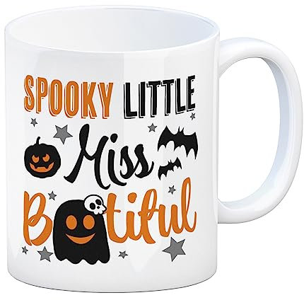 Geister Kaffeebecher mit Spruch- Spooky little Miss Bootiful gruselige Tasse zur Halloweenparty für Mädchengruselig Kakao Kaffeetasse Herbst Geist oder Halloween beautiful