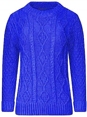 AJFASHION Women Jumpers New Ladies Long Sleeve Chunky Cable Knitted Jumper Crew Neck Winter Sweater Top UK Size 8-22 Royal Blue