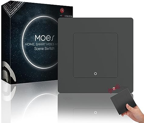 MOES STAR RING Zigbee Interruptor inalámbrico, 1 Gang 3 escenas, compatible con Alexa/Google Home, Requiere MOES Zigbee HUB, batería incluida, Níquel Gris
