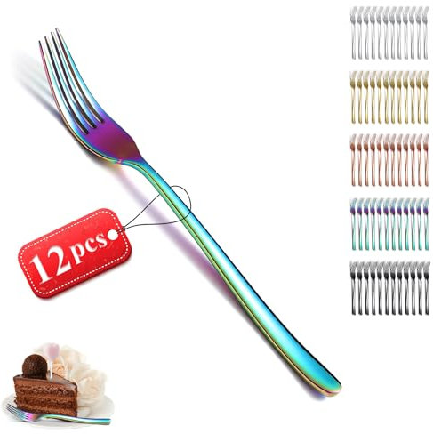 Kyraton Fourche de table de arc-en-ciel 12 pièces, 20,5 cm de fourchettes en acier inoxydable ensemble de couverts, ensemble de fourchettes à dîner