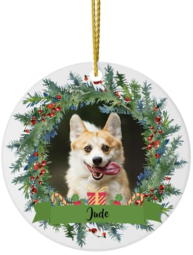 ALBK Personalized Dog Christmas Ornament - Custom Pet Photo With Names for Tree 2024, Customized Ceramic Decoration