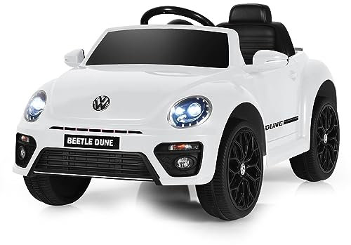 Maxmass Kids Electric Ride on Car, 12V Battery Powered Licensed Volkswagen Beetle Vehicle with Remote Control, Lights, Music, USB, FM, Bluetooth and Slow Start, Children Toy Car for Boys Girls (White)