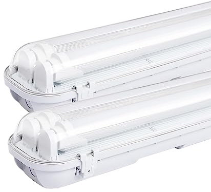 Sonnewelt LED Feuchtraumleuchte 150cm 2er 6000K Kaltweiß 2x 24W Röhre 4800lm IP65 Wasserfest T8 Werkstattlampe Röhrenlampe Komplett Wannenleuchte Leuchte für Garage Keller Büro Warenhaus