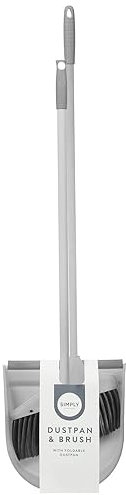 Foldable Long Dustpan & Brush Set - Cleaning Essential For Home - Grey - Long Handle Cleaning Set - Grey Dustpan and Broom Combo - Easy-to-Store - Upright and Lightweight Household