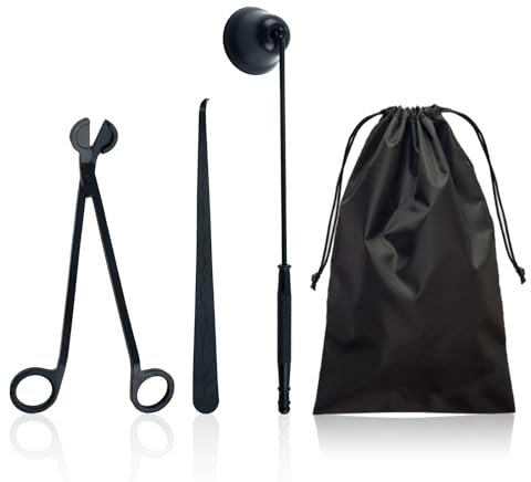 Juego de 3 extintores de velas, 1 bolsa de almacenamiento, tapa de vela de acero inoxidable, cortador de mecha para velas, juego de cuidado de velas, tijeras para todas las velas (negro)