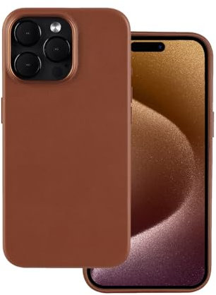 Docco Jette entworfen für iPhone 15 Pro Lederhülle, Echtlederhülle für iPhone 15 Pro, integrierte Magnete für kabelloses Laden-Braun