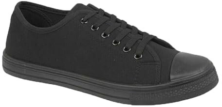 Womens Ladies Gym Trainers Canvas Shoes Plimsolls Casual Flat Lace Up Pumps Size All Black 5
