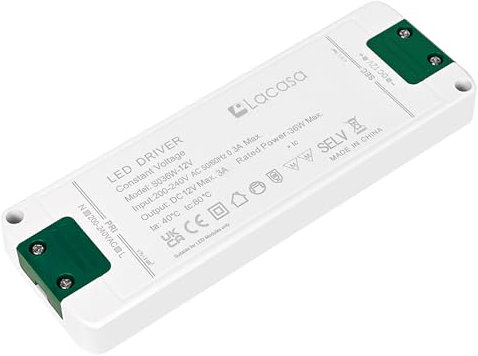 Lacasa Transformador 12V, 36W Fuente de Alimentación AC 220V a DC 12V 3A Voltaje Constante LED Driver, Ultradelgado 18mm Adaptador Controlador de Bajo Voltaje para Tiras y Lámparas LED