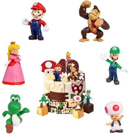LUBOXIN 6 Stück Super Mario Cake Toppers, Super Mario Figuren Set, Mario Bros Kuchen Deko, Super Mario Tortendeko für Junge und Mädchen, Kinder Geburtstag Party Torte Deko Supplies