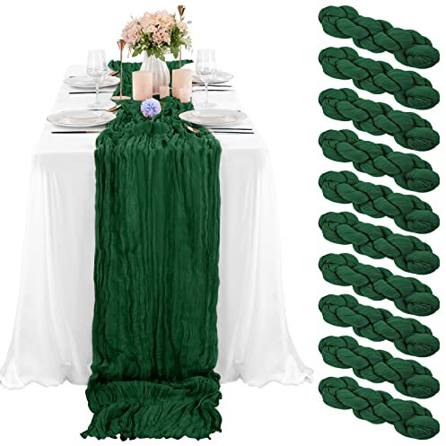10 Stück dunkelgrüner Käsetuch-Tischläufer 90 x 300 cm, Gaze-Tischläufer für Hochzeitsempfang, transparente Brautparty, Geburtstagsparty, rustikaler romantischer Hochzeitsläufer