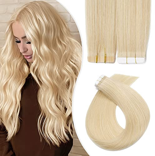 Elailite Echthaar Extensions Tape in #613 Hellblond, 20 Stück/Packung Real Human Hair, 30cm Haarverlängerungen Haarextension Klebe Invisible 20g