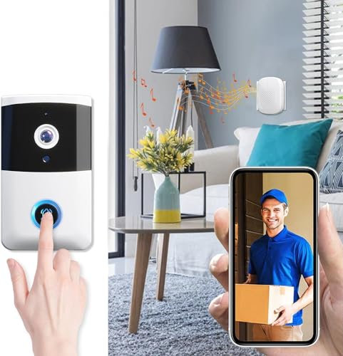 Eeiiey Smart Video Doorbell Camera Wireless, Intelligent Visual Doorbell with Two-Way Audio,Night Vision,Real-Time Notification,2.4G WiFi Security Doorbell for Indoor/Outdoor Flash Deals of The Day