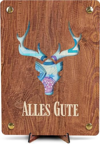 Geschenk für Jäger - XL Geldgeschenk aus Holz inkl. Ständer | Hirsch Deko, Hirschgeweih, Hirsch Figur, Hirsch Bild, Bild Hirsch, Jäger Geschenk