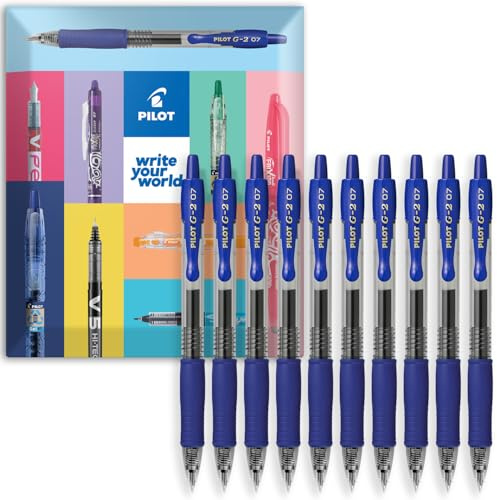 Pilot G-2 Gel-Tintenroller, einziehbar, 0,7 mm Spitze, Brieftaschen-Set, blaue Hülle, 10 Stück