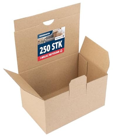 Versandkarton klein 250 Stück | Päckchen mit Automatikboden | braune Kartons zum Verschicken Außenmaß 150 x 100 x 90 mm | Faltkarton für Versand