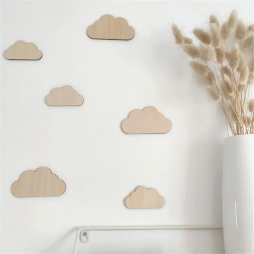 Ueiwffzo 6 Stück Wandsticker Kinderzimmer Holz Deko, Selbstklebende Beige Regenbogen Wolken Wanddeko, Boho Deko Wandaufkleber für Kinderzimmer Mädchenzimmer Babyzimmer (Wolken)
