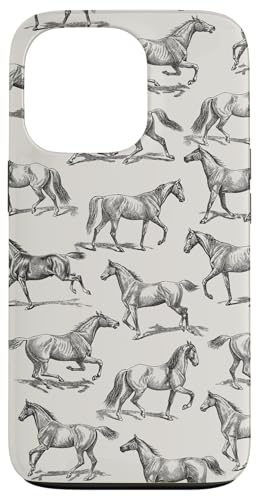 Aesthetic Black and Cream Horse Drawing Pattern Case for iPhone 13 Pro