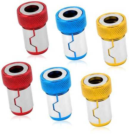 6pcs Screwdriver Head Magnetic Ring, Stainless Steel Magnet Screw Ring Tool Magnetic Bit Holder Attachment Magnetizer Screw Detachable for 1/4in Hex Screwdriver and Power Bits