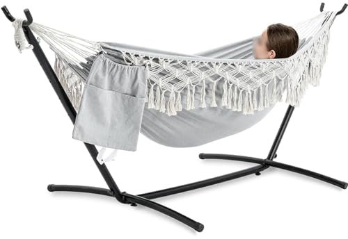 Hamac de Balançoire En Tissu Matelassé Extra-large avec Barres D'écartement En Bois Dur, Hamac Sur Pied Très Résistant avec Houppe, Parfait pour L'intérieur Et L'extérieur Du Patio, de La Terrasse, de