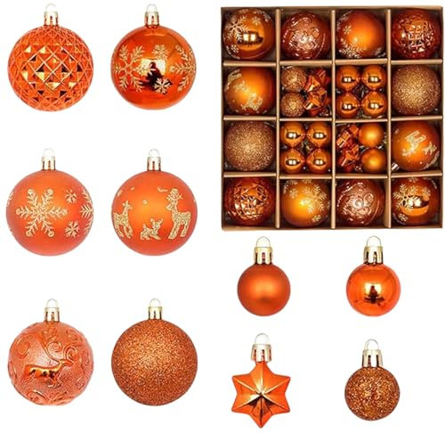 44pcs Christmas Tree Decorations Baubles,Orange Christma Baubles Xmas Ball Ornaments 3cm 6cm Mini Bauble Hanging Ball Plastic Christmas Bulbs for Xmas Tree Decorations,Home Party,Wedding Decor