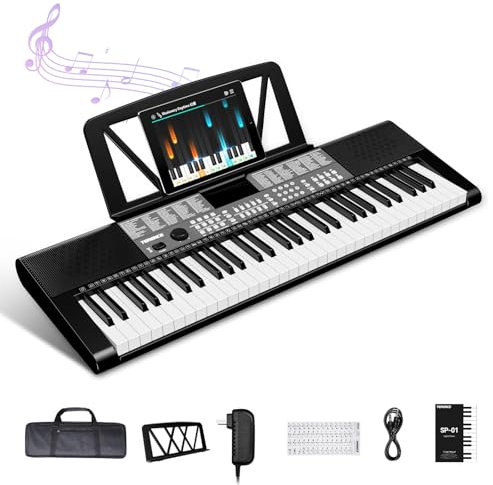 TERENCE Piano Digital 61 Teclas Altavoces HiFi Duales Piano Electrico con 51 Botones de Función en el panel Pantalla LED Teclado Dual 2 Opciones de Alimentación Soporte para Auriculares y Micrófono