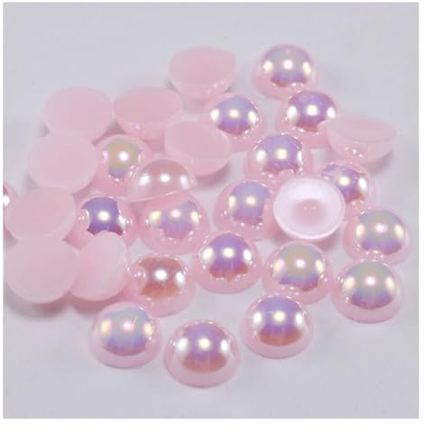 Wisafory Halbrunde Perlen Flache Rückseite Perle Halb Runde Harz Perlen Flache Böden Perlen Glanz Kunstperlen für DIY Basteln Halsketten Armbänder Schmuck Hochzeitskleider Hellrosa 8mm x 100 Stück