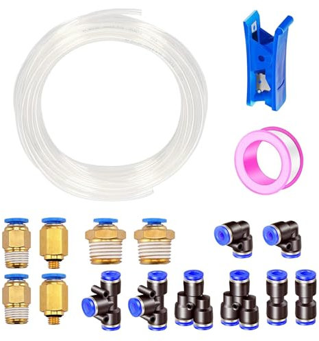 HAXIHA 15M Pneumatik Schlauch Klar 4mm OD 2.5mm ID Polyurethan PU Luftschlauch Rohr Druckluftschlauch ist Geeignet für Pneumatische Geräte, mit 14 Stück Pneumati kverbinder (Y/T/L/I förmig)