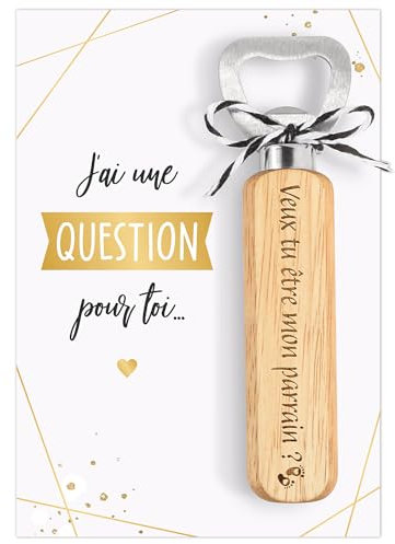 Cadeau de Parrain Annonce Grossesse Ouvre-bouteilles Décapsuleur Veux tu être mon parrain en Bois et Carte de Vœux J'ai une QUESTION pour toi avec Enveloppe Demande Annonce pour Fête Naissance Baptême
