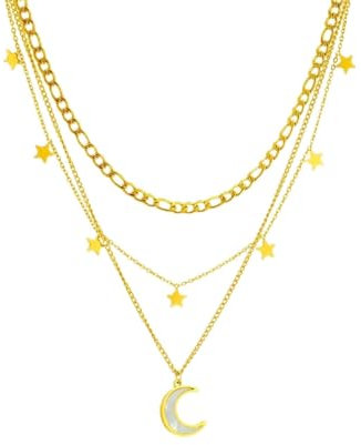Sopodbacker Halskette Ketten Schmuck Herren Frauen Anhänger Necklace Bending Moon Stars Anhänger Halskette Frauen 3In1 Ketten Geschenke
