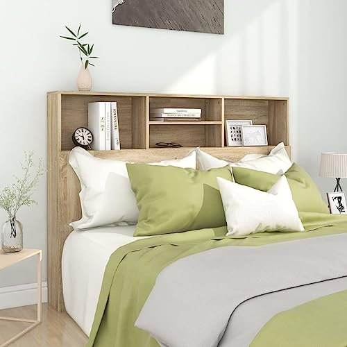 Myheimly Bett Kopfteil mit Ablagen Wand Kopfteil Bücherregal Betthaupt Bettkopfteil Schlafzimmer Sonoma Eiche, 140 x 19 x 103.5 cm