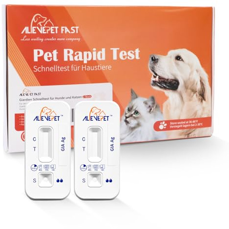 AlievePet Giardien Schnelltest für Hunde & Katzen, 2 Stück Giardien Test mit ≥98% Zuverlässigkeit einfache Anwendung zu Hause Darmparasiten und Durchfall Antigen-Test